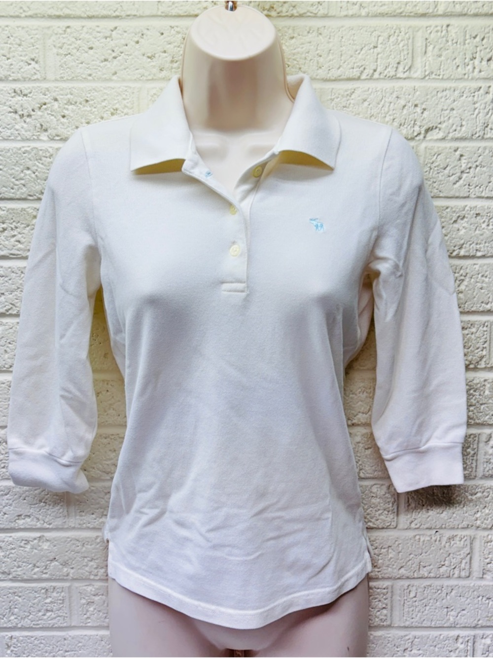 VTG‼ Y2K 2000s ABERCROMBIE & FITCH M White Polo 3/4 Sleeve Moose Bella Swan •VG‼